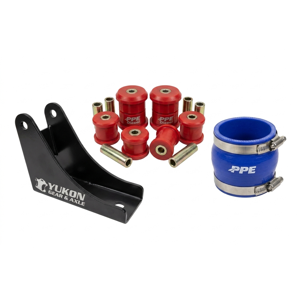 Yukon Gear and Axle bracket, PPE Diesel bushings, and silicone coupler