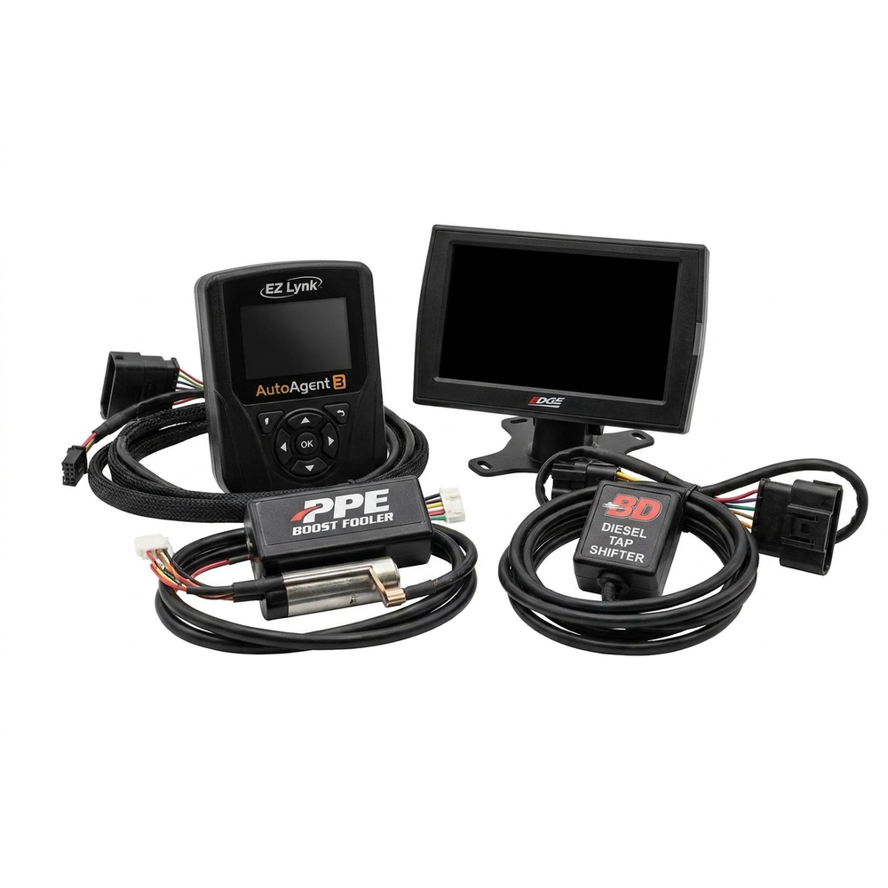 EZ Lynk AutoAgent, Edge monitor, PPE Boost Fooler, and BD Diesel Tap Shifter