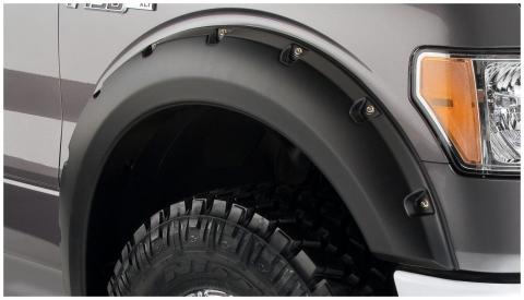 Black Pocket/Rivet Style Smooth Finish Front Fender Flares For 2011-2016 Ford F250/F350 Super Duty Bushwacker