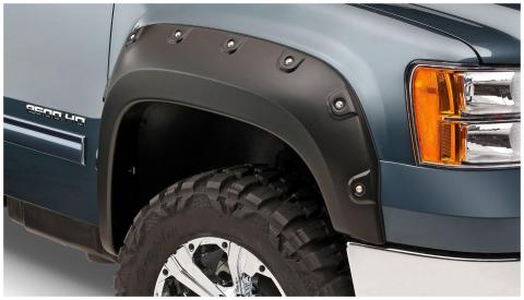 Black Boss Pocket/Rivet Style Smooth Finish Front Fender Flares For 2011-2014 Sierra 2500 Hd/3500 Hd Bushwacker