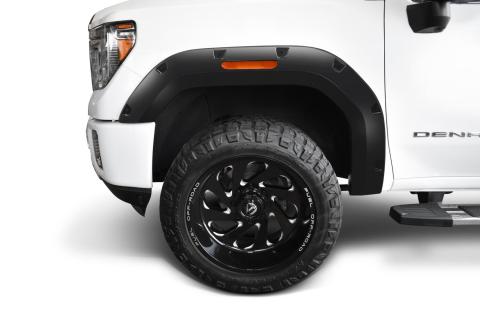 Black Pocket/Rivet Style Smooth Finish Front Fender Flares For 2020-2026 GMC Sierra 2500/3500 Bushwacker
