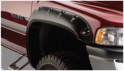 Black Pocket/Rivet Style Smooth Finish Front Fender Flares For 2002-2008 Dodge Ram 1500 2003-2009 Ram 2500, 3500 Bushwacker