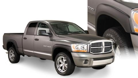 Black OE Style Smooth Finish 4-Piece Fender Flare Set For 2002-2008 Dodge Ram 1500 2003-2009 Ram 2500, 3500 Fits 97.9/98.3 Inch Bed Bushwacker