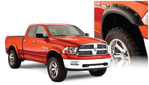 Black Pocket/Rivet Style Smooth Finish 4-Piece Fender Flare Set For 2006-2008 Dodge Ram 1500 2006-2009 Ram 2500, 3500 Fits 97.9/98.3 Inch Bed Bushwacker