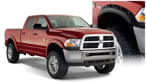 Black Pocket/Rivet Style Smooth Finish 4-Piece Fender Flare Set For 2010-2018 Dodge Ram 2500, 3500 Bushwacker