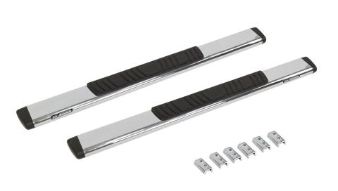 5 Inch OE Xtreme Low Profile SideSteps With Mounting Bracket Kit Polished Stainless Steel 2007-2018 Silverado/Sierra 150/2500 HD Go Rhino