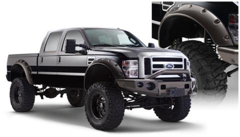 Black Cutout Style Smooth Finish Front Fender Flares For 1999-2010 Ford F250 Styleside Super Duty 2008-2010 F350 To F-550 Super Duty Bushwacker