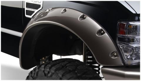 Black Cutout Style Smooth Finish Front Fender Flares For 1999-2010 Ford F250 Styleside Super Duty 2008-2010 F350 To F-550 Super Duty Bushwacker