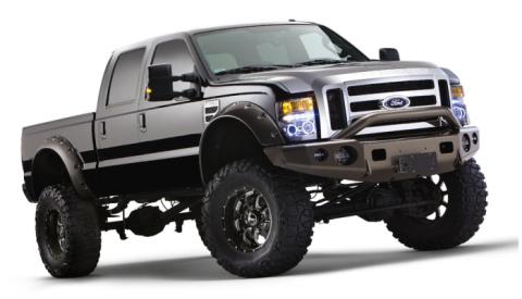 Black Cutout Style Smooth Finish Front Fender Flares For 1999-2010 Ford F250 Styleside Super Duty 2008-2010 F350 To F-550 Super Duty Bushwacker