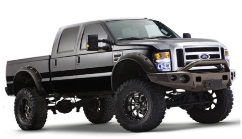 Black Cutout Style Smooth Finish Front Fender Flares For 1999-2010 Ford F250 Styleside Super Duty 2008-2010 F350 To F-550 Super Duty Bushwacker