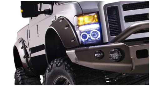 Black Cutout Style Smooth Finish Front Fender Flares For 1999-2010 Ford F250 Styleside Super Duty 2008-2010 F350 To F-550 Super Duty Bushwacker