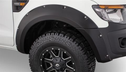 Black Pocket/Rivet Style Smooth Finish Front Fender Flares For 2011-2018 Ford Ranger T6 Bushwacker