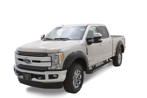 Black Pocket/Rivet Style Smooth Finish 4-Piece Fender Flare Set For 2017-2022 Ford F250/F350 Super Duty W/81.8 Inch Bed Bushwacker