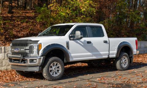 Black Pocket/Rivet Style Smooth Finish 4-Piece Fender Flare Set For 2017-2022 Ford F250/F350 Super Duty W/81.8 Inch Bed Bushwacker
