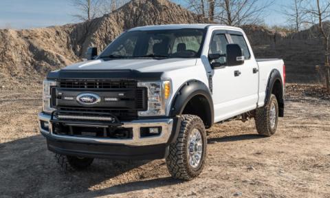 Black Pocket/Rivet Style Smooth Finish 4-Piece Fender Flare Set For 2017-2022 Ford F250/F350 Super Duty W/81.8 Inch Bed Bushwacker