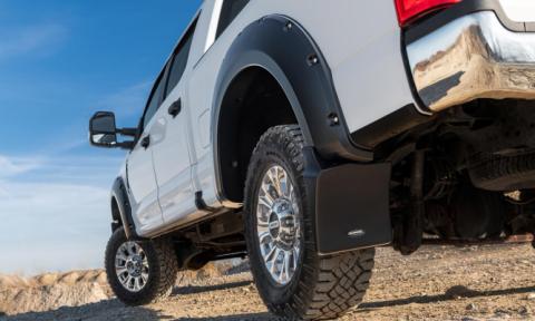 Black Pocket/Rivet Style Smooth Finish 4-Piece Fender Flare Set For 2017-2022 Ford F250/F350 Super Duty W/81.8 Inch Bed Bushwacker