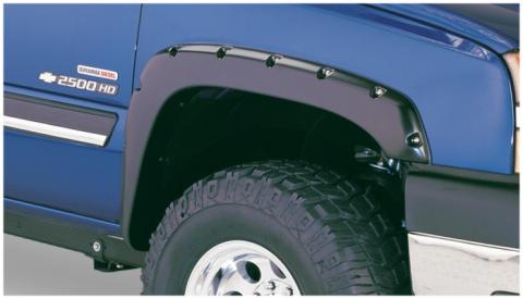 Black Pocket/Rivet Style Smooth Finish Front Fender Flares For 99-06 Silverado/Sierra 1500 03-06 Avalanche 2007 Silverado/Sierra 1500 Classic Fits 78/96 Inch Bed W/O Body Cladding Bushwacker