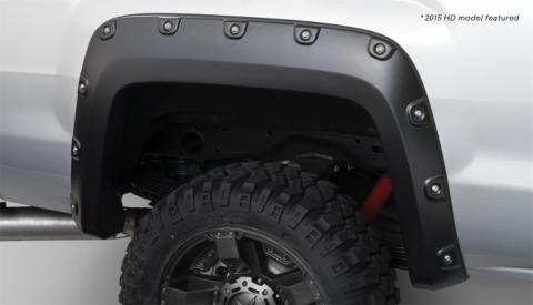 Black Boss Pocket/Rivet Style Smooth Finish Rear Fender Flares For 2014-2015 Sierra 1500 2015-2018 Sierra 2500 Hd/3500 Hd Bushwacker