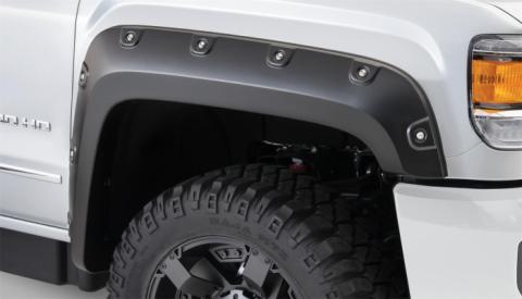 Black Boss Pocket/Rivet Style Smooth Finish Front Fender Flares For 2015-2018 Sierra 2500 Hd/3500 Hd Bushwacker