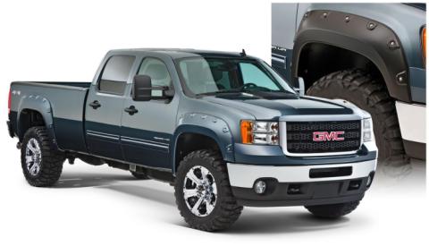 Black Boss Pocket/Rivet Style Smooth Finish 4-Piece Fender Flare Set For 2007-2010 GMC Sierra 2500 Hd/3500 Hd (Excludes Dually) Bushwacker