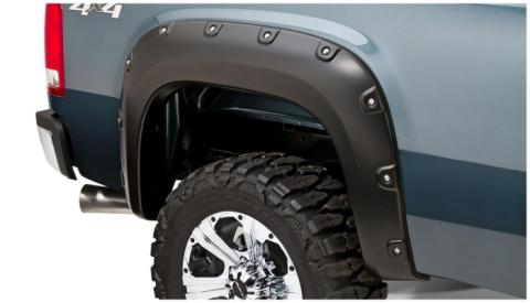 Black Boss Pocket/Rivet Style Smooth Finish 4-Piece Fender Flare Set For 2007-2010 GMC Sierra 2500 Hd/3500 Hd (Excludes Dually) Bushwacker