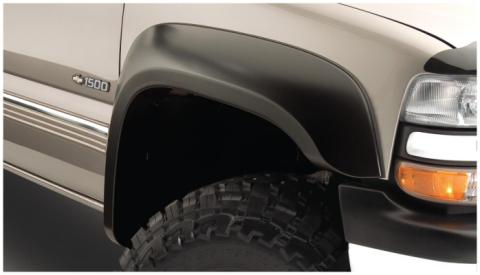 Black Extendafender Style Smooth Finish 4-Piece Fender Flare Set With Extended Coverage For 99-07 Silverado/Sierra Trucks (Check Application Guide) Bushwacker
