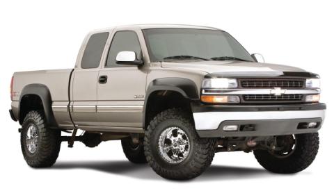 Black Extendafender Style Smooth Finish 4-Piece Fender Flare Set With Extended Coverage For 99-07 Silverado/Sierra Trucks (Check Application Guide) Bushwacker