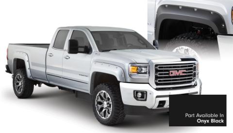 Pocket/Rivet Style Color Matched Onyx Black 4-Piece Fender Flare Set For 2017-2019 Sierra 2500 Hd/3500 Hd Bushwacker