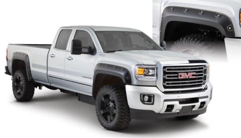 Black Boss Pocket/Rivet Style Smooth Finish 4-Piece Fender Flare Set For 2015-2019 GMC Sierra 2500 Hd/3500 Hd Bushwacker
