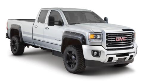 Black Boss Pocket/Rivet Style Smooth Finish 4-Piece Fender Flare Set For 2015-2019 GMC Sierra 2500 Hd/3500 Hd Bushwacker