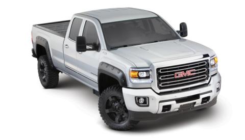 Black Boss Pocket/Rivet Style Smooth Finish 4-Piece Fender Flare Set For 2015-2019 GMC Sierra 2500 Hd/3500 Hd Bushwacker