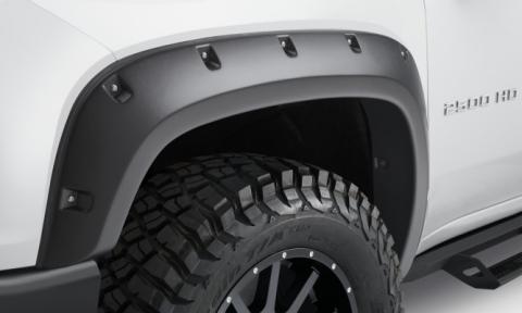 Black Forge Pocket/Rivet Textured Finish 4-Pc Fender Flare Set For 20-26 Chevrolet Silverado 2500/3500 Bushwacker