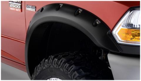 Black Pocket/Rivet Style Smooth Finish Front Fender Flares For 2010-2018 Dodge Ram 2500, 3500 (Excludes R/T) Bushwacker