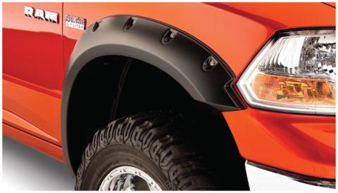 Black Pocket/Rivet Style Smooth Finish 4-Piece Fender Flare Set For 2006-2008 Dodge Ram 1500 2006-2009 Ram 2500, 3500 Fits 97.9/98.3 Inch Bed Bushwacker