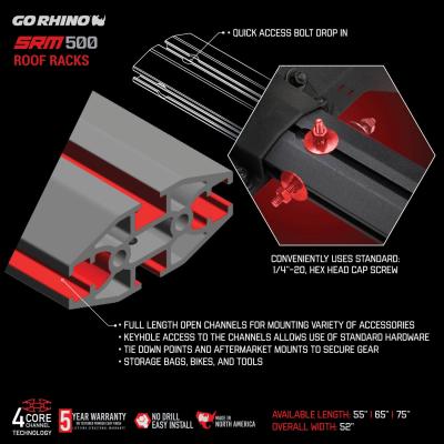 SRM500 Side &amp; Rear Rail Kit for 65 Inch Long Rack Textured Black Go Rhino