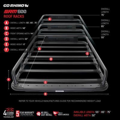 SRM600 75 Inch Tubular Basket Style Roof Rack Textured Black Go Rhino