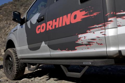 RB10 Running Boards With Mounting Brackets &amp; 2 Pairs of Drop Steps Kit Protective Bedliner Coating 2016-2026 Ford F-150/ F-250/F-350 Go Rhino