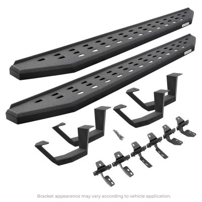 RB20 Running Boards With Mounting Brackets &amp; 2 Pairs of Drop Steps Kit Textured Black 2015-2026 Ford F-150/ F-250/F-350 Extended Cab Go Rhino