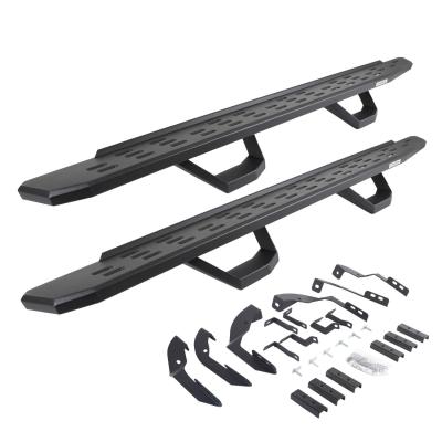 RB30 Running Boards with Mounting Brackets &amp; 2 Pairs of Drops Steps Kit Textured Black 2015-2018 Silverado/Sierra 2500 HD/3500 HD Go Rhino