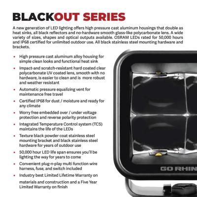 Go Rhino Blackout 3x3 Cube LED Spot Light Kit Flush Mount Black Go Rhino