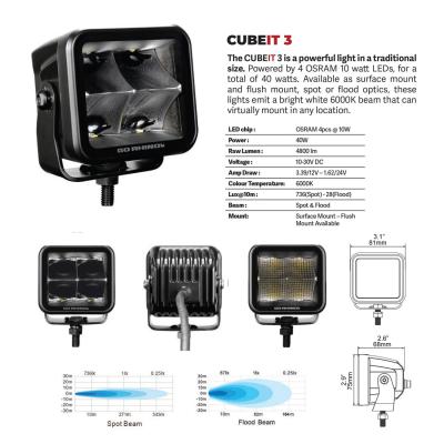 Go Rhino Blackout Series Lights Pair of 3x3 Cube LED Spot Light Kit Black Go Rhino