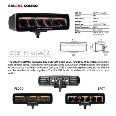 Go Rhino Blackout Combo Series Lights Pair of Sixline LED Spot Lights With Amber Accent Black Go Rhino