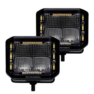 Go Rhino Blackout Combo Series Lights Pair of 4x3 Cube Sideline LED Flood Lights W/Amber Black Go Rhino