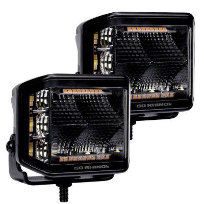Go Rhino Blackout Combo Series Lights Pair of 4x3 Cube Sideline LED Flood Lights W/Amber Black Go Rhino