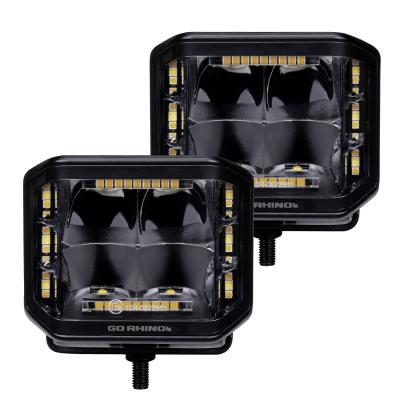 Go Rhino Blackout Combo Series Lights Pair of 4x3 Cube Sideline LEDSpot Lights W/ Amber Black Go Rhino