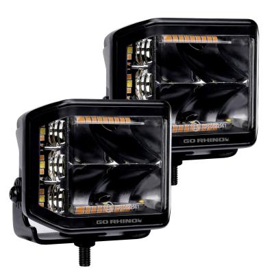Go Rhino Blackout Combo Series Lights Pair of 4x3 Cube Sideline LEDSpot Lights W/ Amber Black Go Rhino