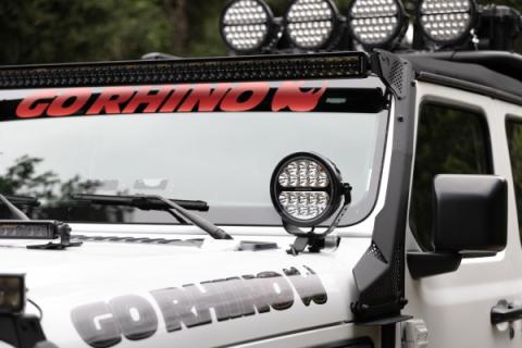 Go Rhino Blackout Series Lights 7 Inch Round LED Spot Light Beam With Daytime Running Light Black Go Rhino