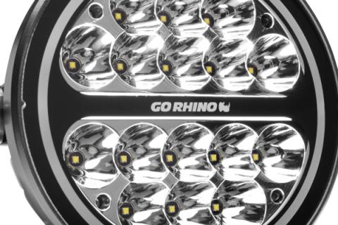 Go Rhino Blackout Series Lights 7 Inch Round LED Spot Light Beam With Daytime Running Light Black Go Rhino