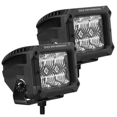 Go Rhino Bright Series Lights Pair of 4x3 Rectangle LED Flood Light Kit Black Go Rhino