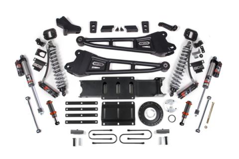 13-18 Ram 3500 4WD 4 Inch Radius Arm Suspension Lift Kit, 2 Inch Rear, Block, 6 Bolt Diesel - Fox 2.5 Performance Elite Series C/O Front, FOX 2.0 Front Bump, Fox 2.5 Performance Elite Series Rear BDS Suspension